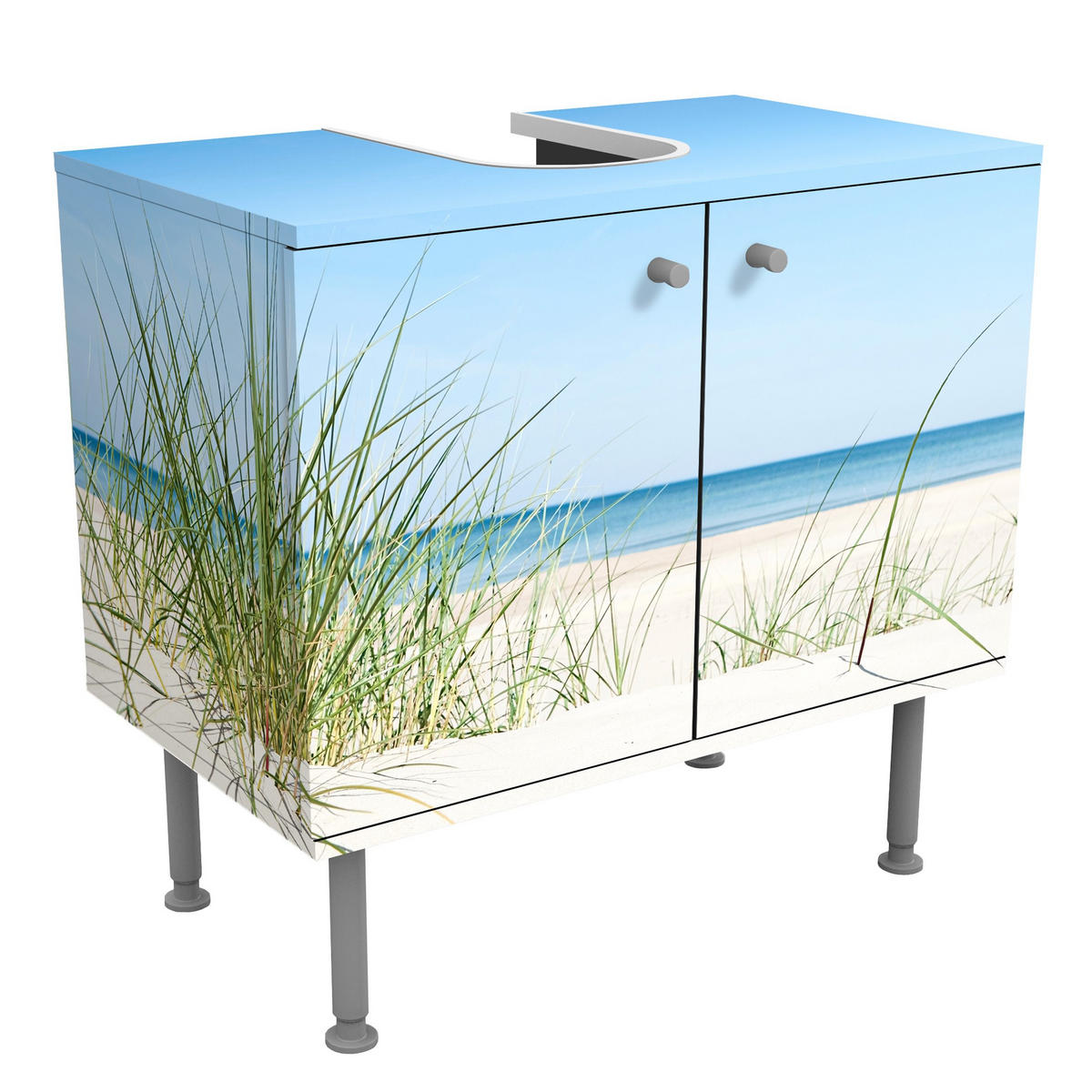 WASCHBECKENUNTERSCHRANK Ostseeküste 60/55/35 cm - Blau, Holzwerkstoff (60/55/35cm) - Bilderwelten