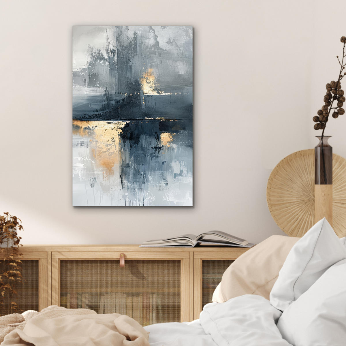 METALLBILD Kunst - Grau - Gold - Abstrakt 40x60 cm - Dunkelgrau, Metall (40/60cm) - MuchoWow
