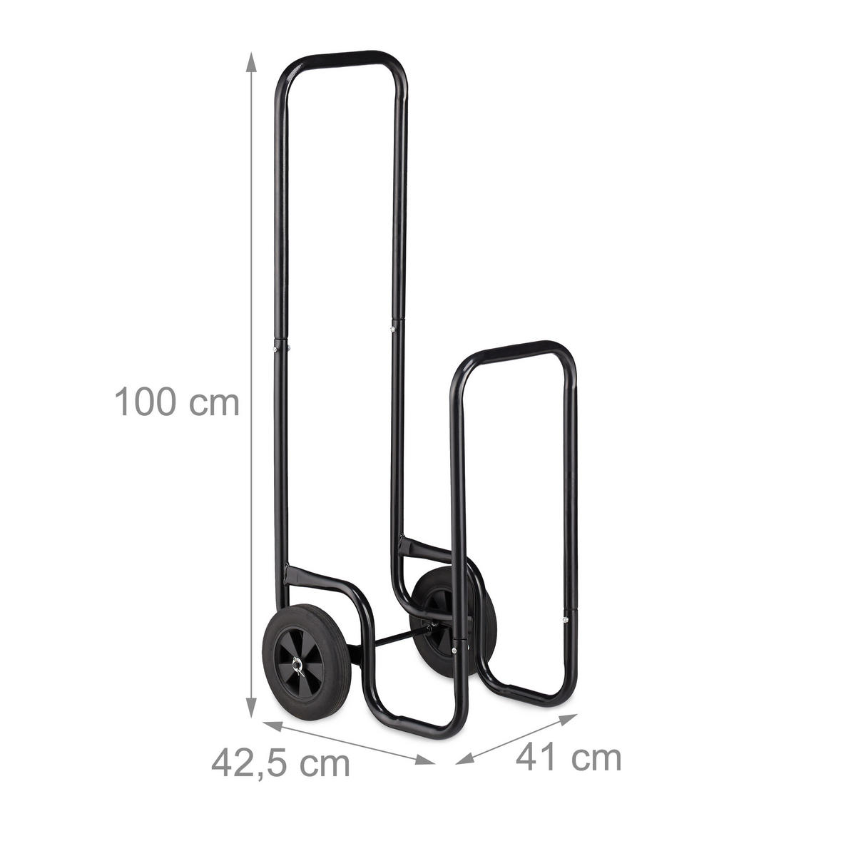 KAMINHOLZWAGEN - Schwarz, Kunststoff/Metall (41/100/42.5cm) - Relaxdays