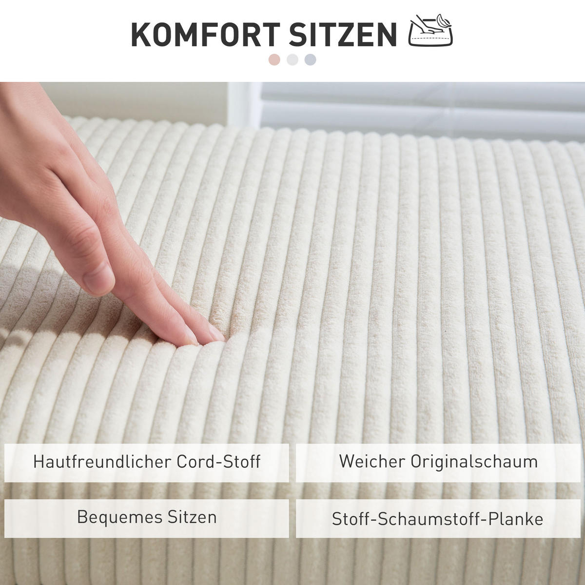 SITZBANK mit Stauraum Polsterbank mit Cord-Optik, Stahlbeine, Beige - Beige, Metall (42/40/112cm) - HOMCOM