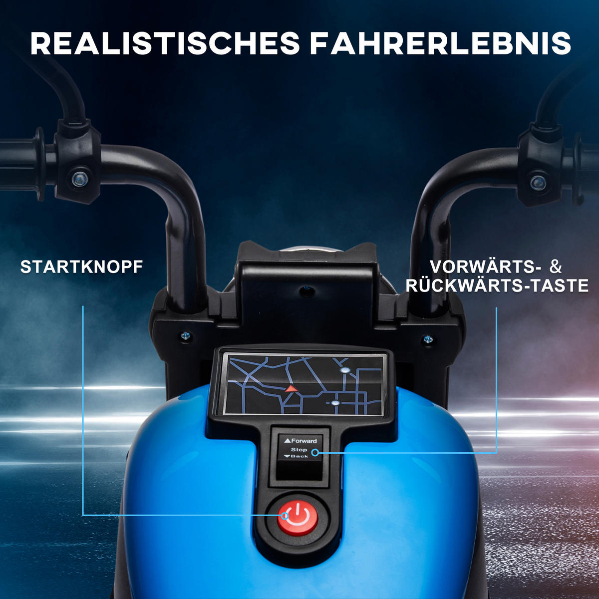 ELEKTRO KINDERMOTORRAD, Blau+Schwarz/Rosa+Schwarz, Kunststoff+ Eisen - Blau, Metall (76/42/57cm) - HOMCOM