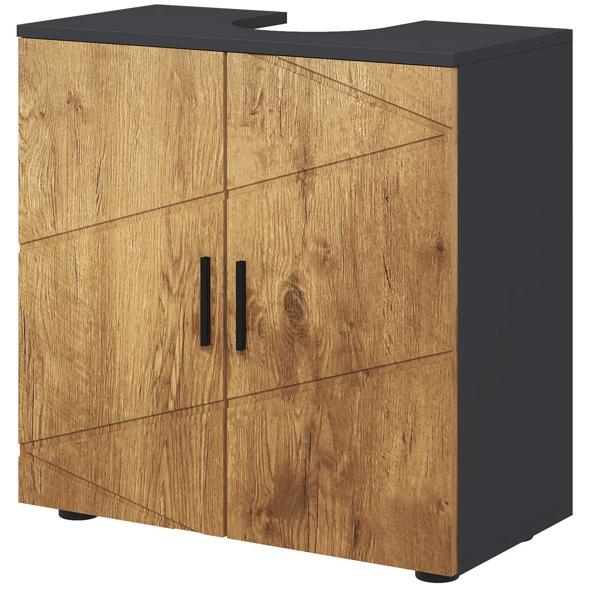 WASCHBECKENUNTERSCHRANK DE-15879 mit 2 Türen Anthrazit/Holz - Eichefarben, Holzwerkstoff (60/60/30cm) - ComfortXL