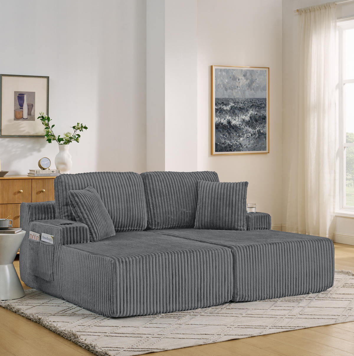 SOFA multifunktional 2-Sitzer Schlafsofa Kordstoff Gray - Grau, Textil (154/78/186cm) - Meubliv
