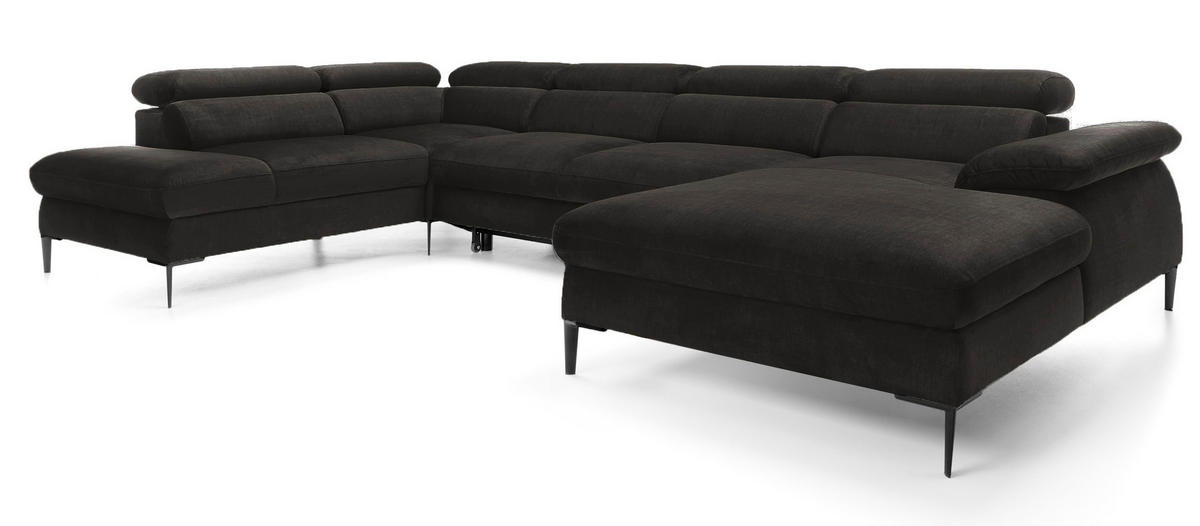 ECKSOFA U-Form 350 cm Amaro M mit Schlaffunktion, Rechts, Schwarz - Schwarz, Holz (353/214cm) - Emporius
