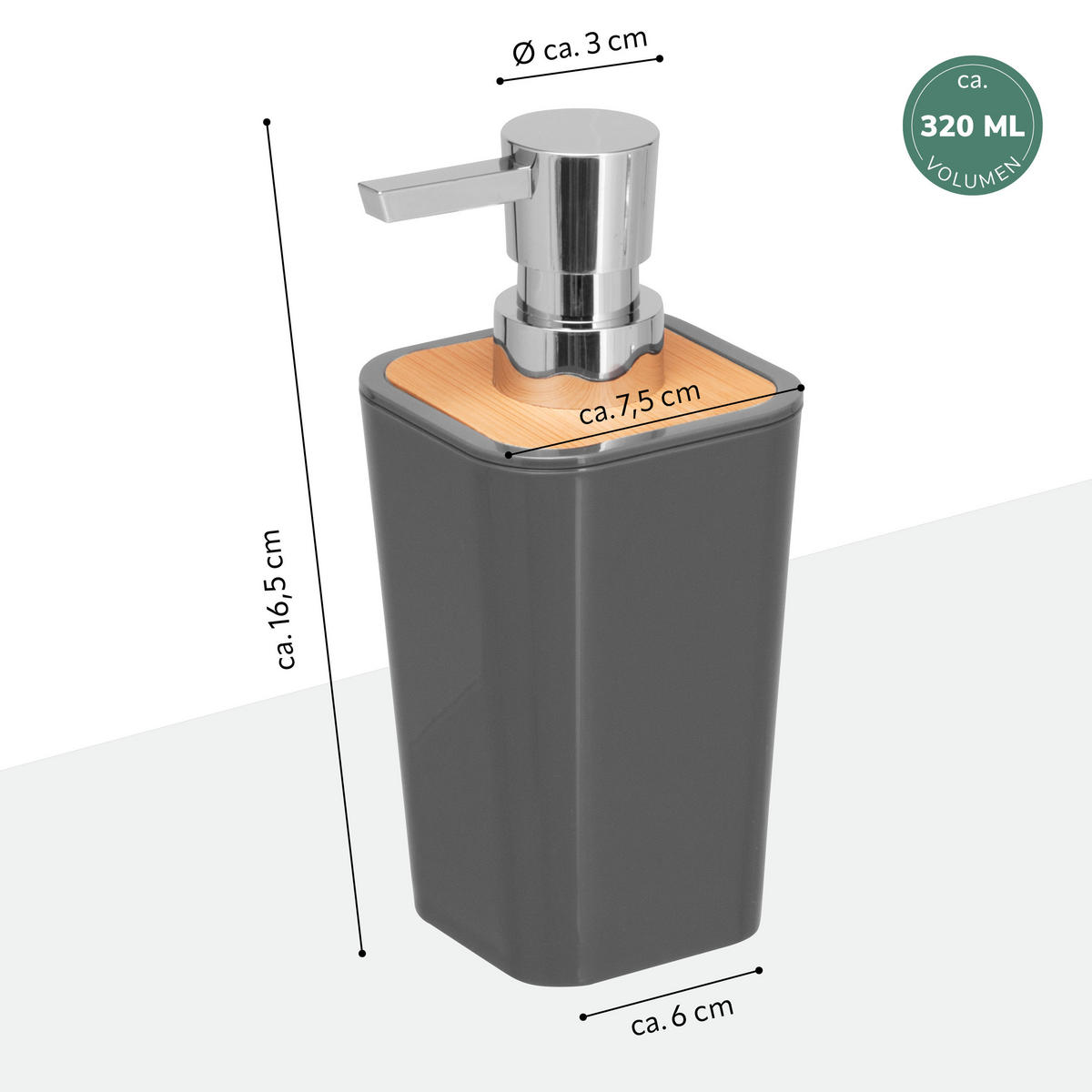 SEIFENSPENDER 320 ml CALVI, grau - Grau, Kunststoff (7.4/16.5/7.4cm) - bremermann