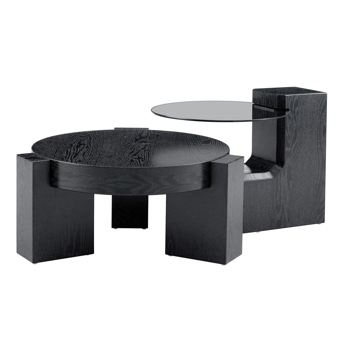 COUCHTISCH-SET 61/61/30 cm Schwarz aus Holzwerkstoff und Glas mit teilbarem 2-in-1 Design - Schwarz, Holzwerkstoff (61/61/30cm) - OKWISH