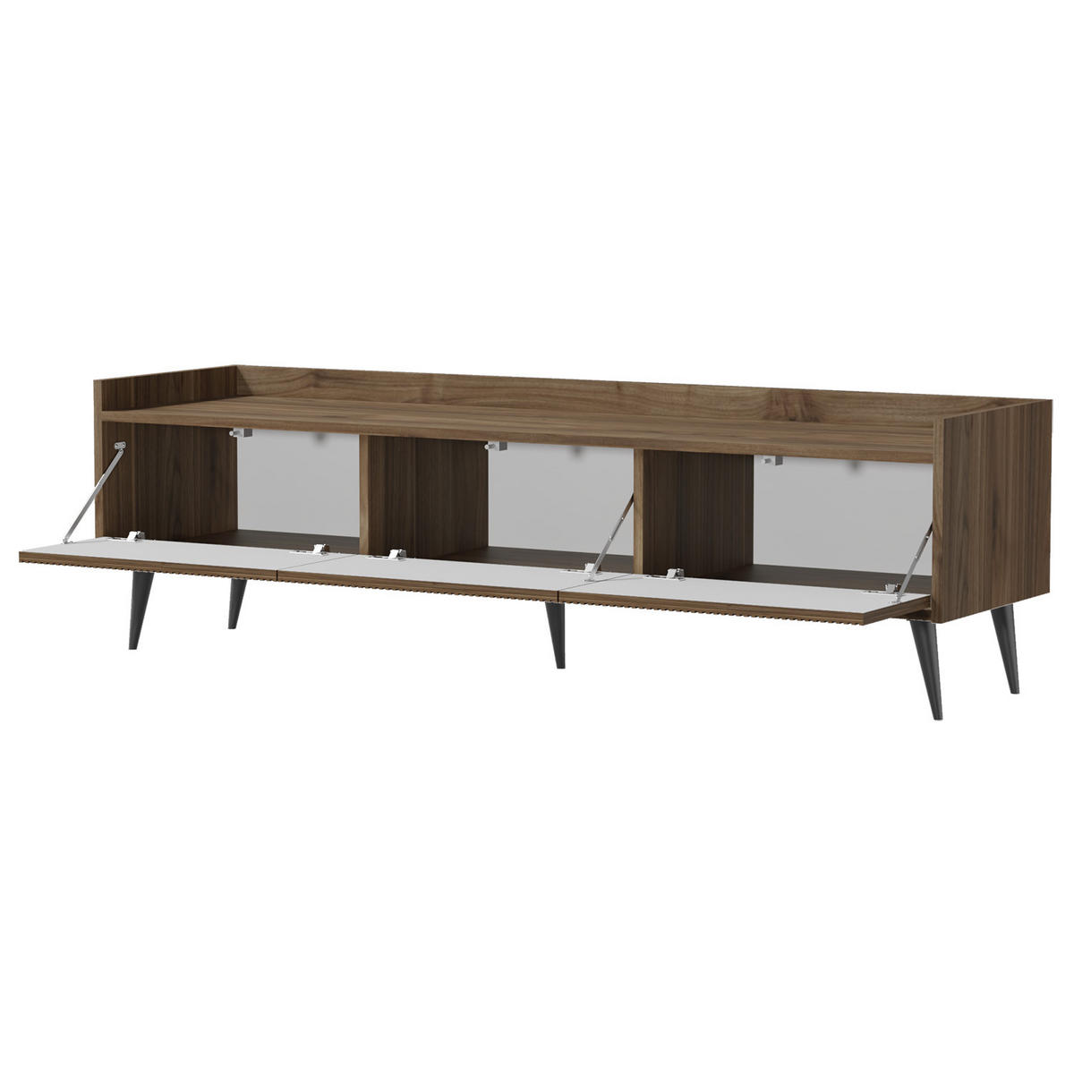 WOHNWAND Amfali 4-teilig –Lowboard, Kommode, Regal und Couchtisch, Push-to-open, Walnussfarben - Walnussfarben/Schwarz, Holzwerkstoff/Metall (150/180/41cm) - Beautysofa