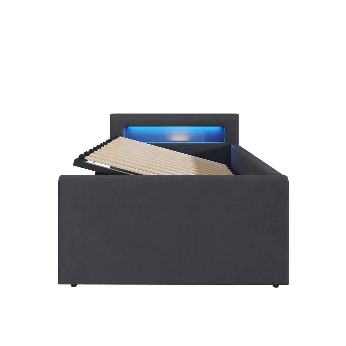 STAURRAUMBETT 90/200 cm DE-02063, in Dunkelgrau, mit LED, USB und Hydraulik - Dunkelgrau, Metall (90/200cm) - ComfortXL