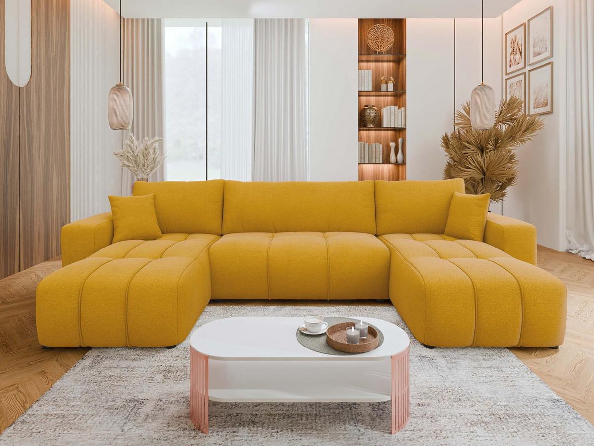 WOHNLANDSCHAFT Furyn U - Gelb/Schwarz, Holz/Kunststoff (312/82/145cm) - MIRJAN24