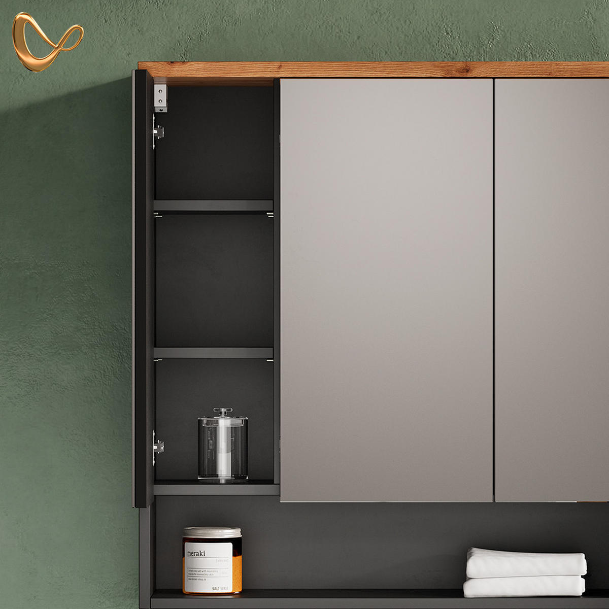 BADSPIEGELSCHRANK Tanaro Anthrazit 70 x 77.5 cm - Anthrazit, Holzwerkstoff (70/77.5/21.7cm) - Livinity®