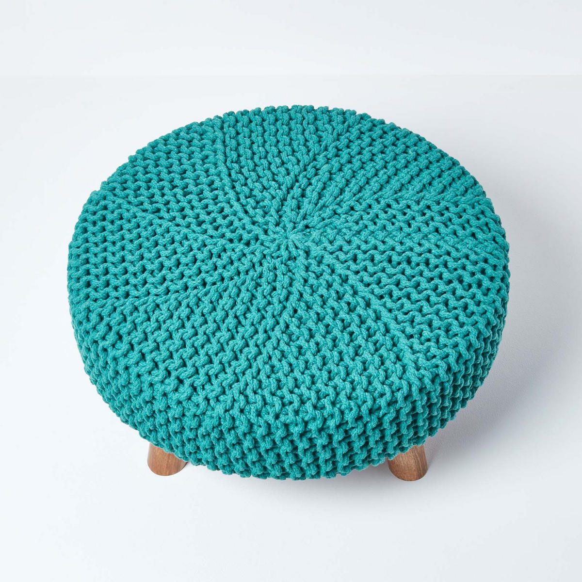 STRICK-HOCKER petrol-grün, rund 62/62/30 cm - Grün, Textil (62/30/62cm) - Homescapes