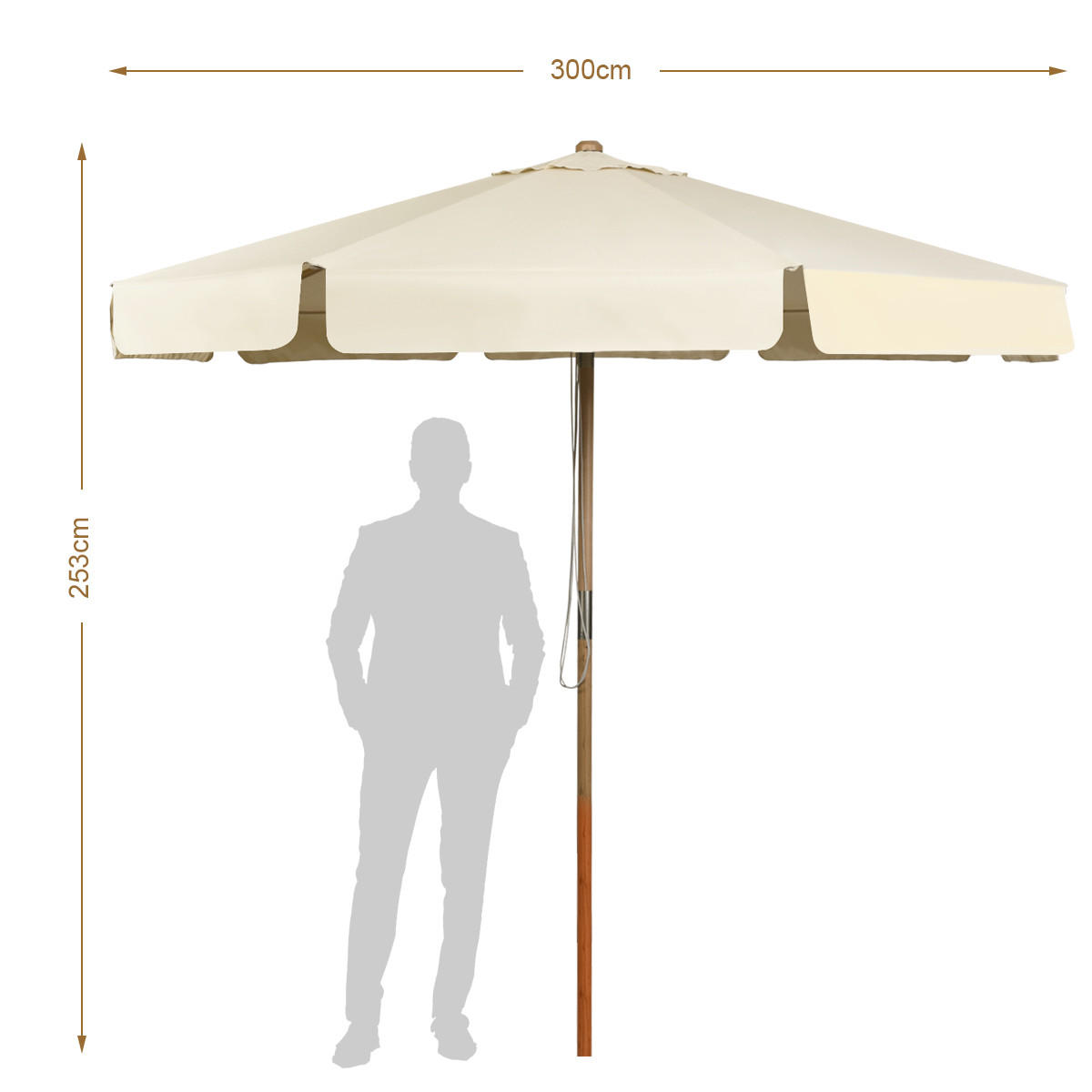 SLNEČNÍK 300 cm béžový - béžová, drevo (300/300cm) - COSTWAY