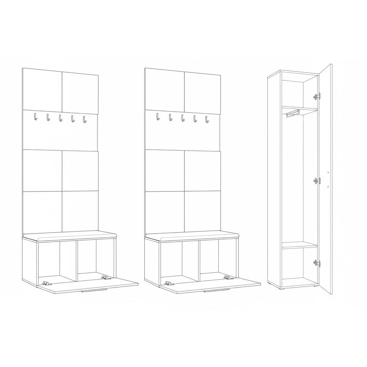 GARDEROBENSCHRANK MODULO 201,2/204/40 cm Modern Garderobe-Set Grau - Schwarz/Grau, Holzwerkstoff (201.2/204/40cm) - MASSENO