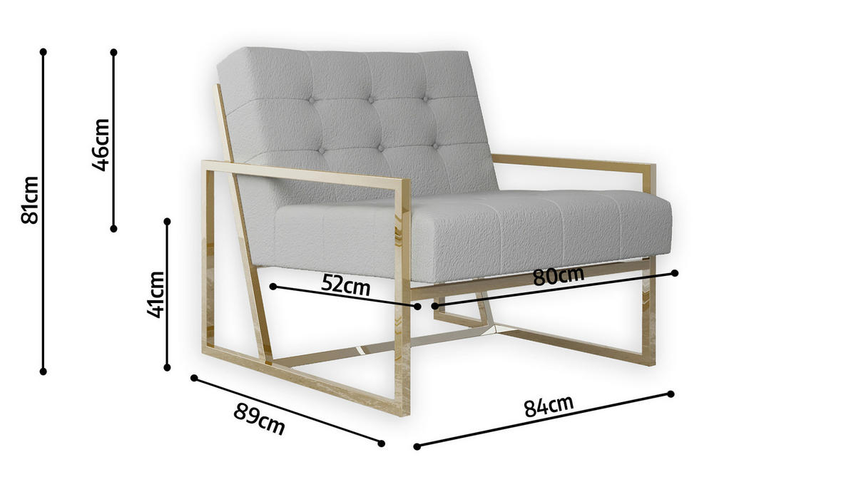 LOUNGESESSEL Duban Grau Bouclé-Stoff - Goldfarben/Grau, Holz/Textil (84/81/89cm) - S-Style Möbel