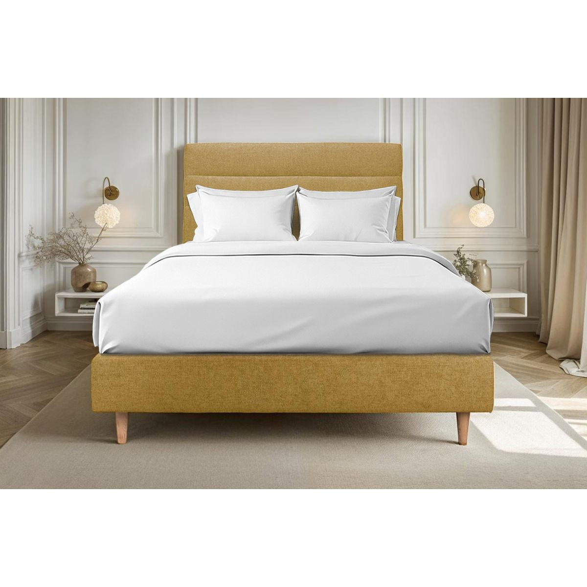 KOPFTEIL Modell Linien – Gelber Stoff 200 cm - Gelb/Beige, Karton/Holz (200/120/10cm) - Sommeil de Plomb