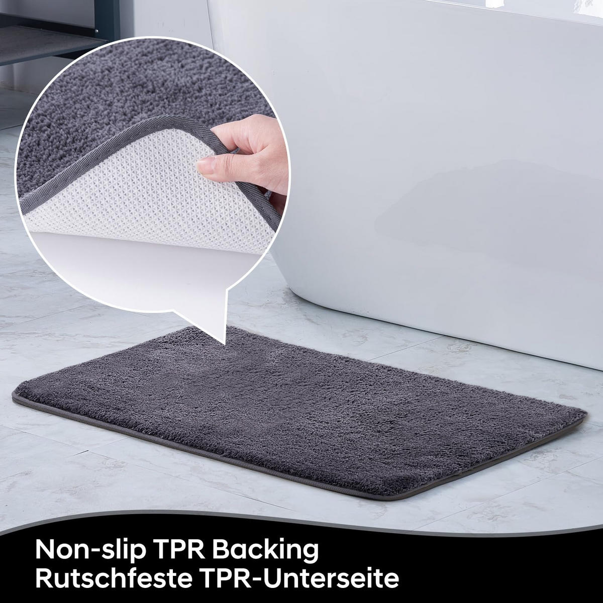BADEMATTE rutschfest waschbar, weicher Badteppich, saugstark 50x80 cm Dunkelgrau - Dunkelgrau, Textil (50/80cm)