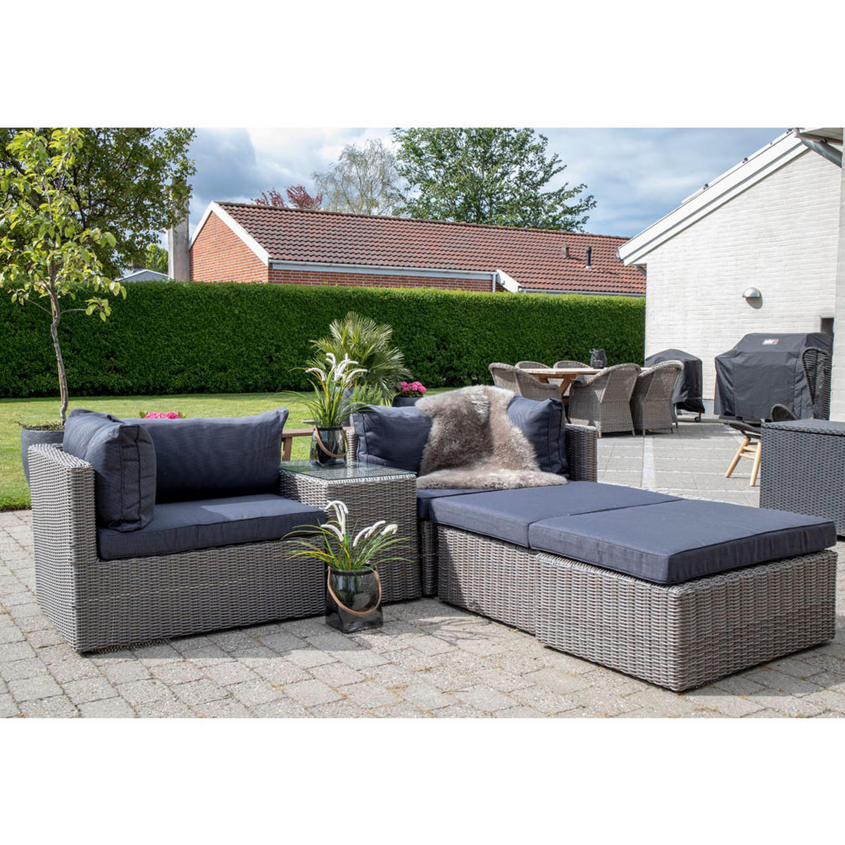 LOUNGE-SET, Rosino, Grau, Rattan, 158 x 190 x 65 cm, 5-teilig - Grau, Naturmaterialen - ebuy24