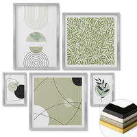 WANDBILDER 5er Set - 50x50 cm & 20x30 cm & 40x60 cm Silberner Rahmen - Abstrakte Pflanzenmotive - Silberfarben, Kunststoff (40/60cm) - ArtPrintCave