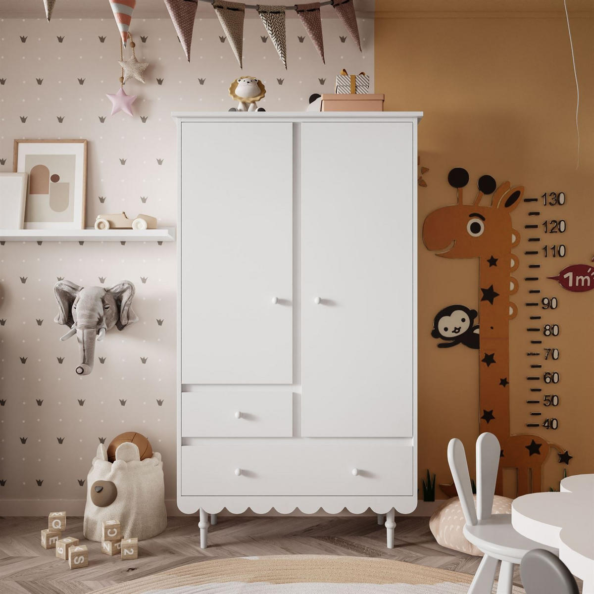 KLEIDERSCHRANK Zweitüriger BABUSHKA, Weiß - Weiß, Holzwerkstoff (104/183/50cm)