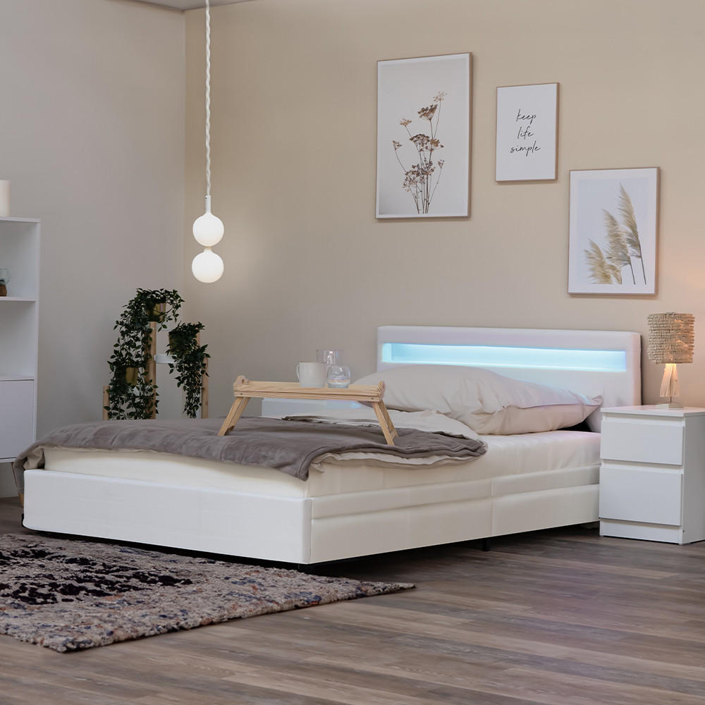 LED BETT NUBE - Weiß, 140 x 200 cm - Weiß, Kunststoff - Home Deluxe