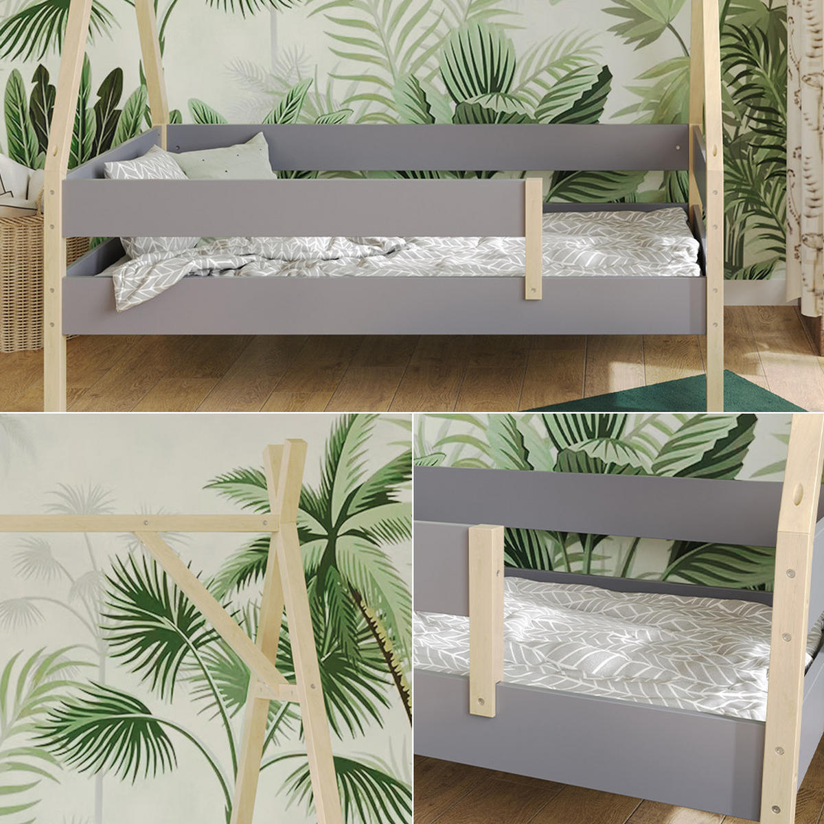 KINDERBETT Bali Grau 80x160 cm - Grau, Holz - VitaliSpa