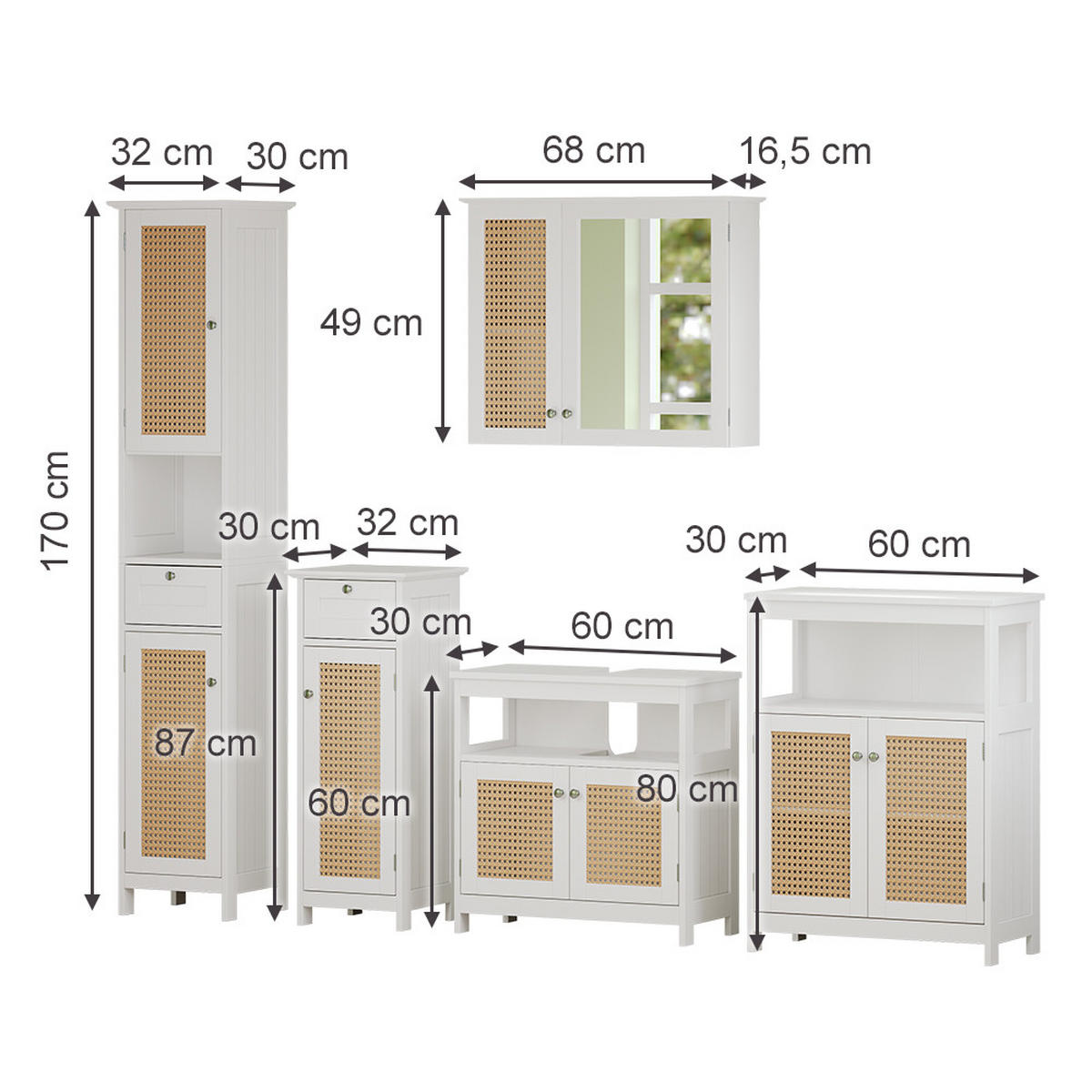 BADMÖBEL-SET Rosario Weiß 5 Teile, mit Hochschrank - Weiß, Holzwerkstoff (60/60/30cm) - Vicco