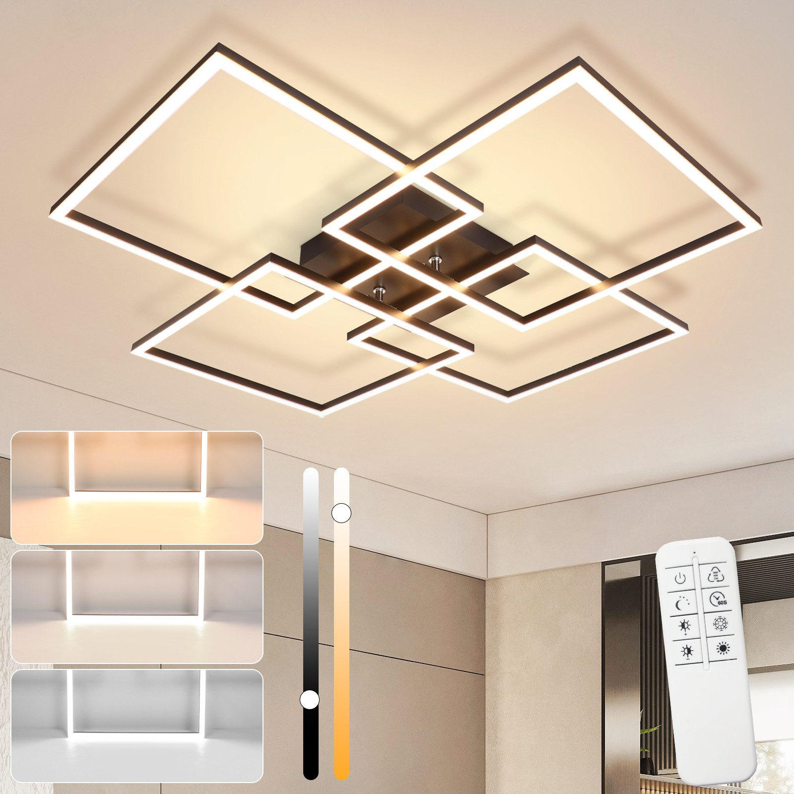 LED-DECKENLEUCHTE Galloway 72.4/72.4/7.3 cm - Schwarz, Metall (72.4/72.4/7.3cm) - Nettlife