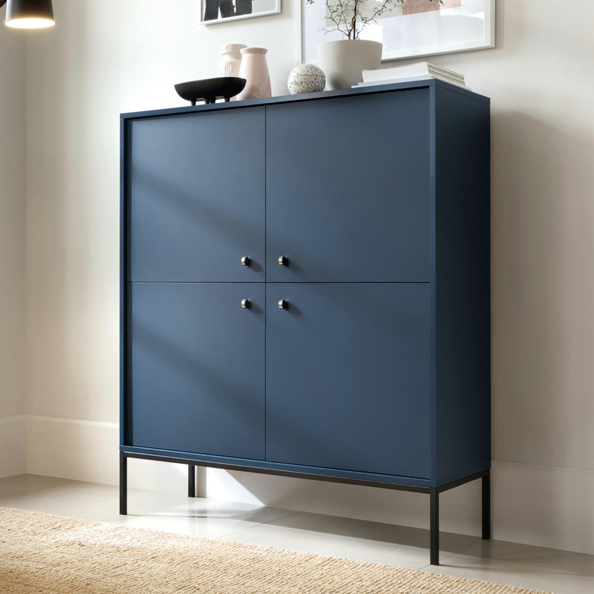 SIDEBOARD MONCTON KOM1-4D Metalgriffe, Dunkelblau - Dunkelblau, Holzwerkstoff/Kunststoff (104/125/39cm) - Komodee