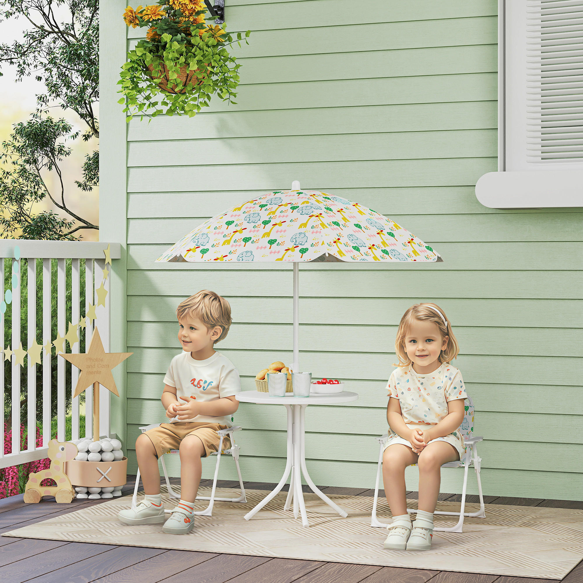 GARTEN-KINDERSITZGRUPPE, Weiß, Stahl, Polyester - Weiß, Metall - AIYAPLAY