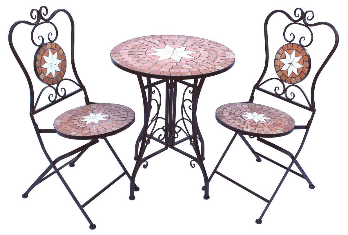 SITZGRUPPE 12001-2 Gartentisch + 2 Stk. Gartenstuhl aus Metall Mosaik - Schwarz, Metall - DanDiBo