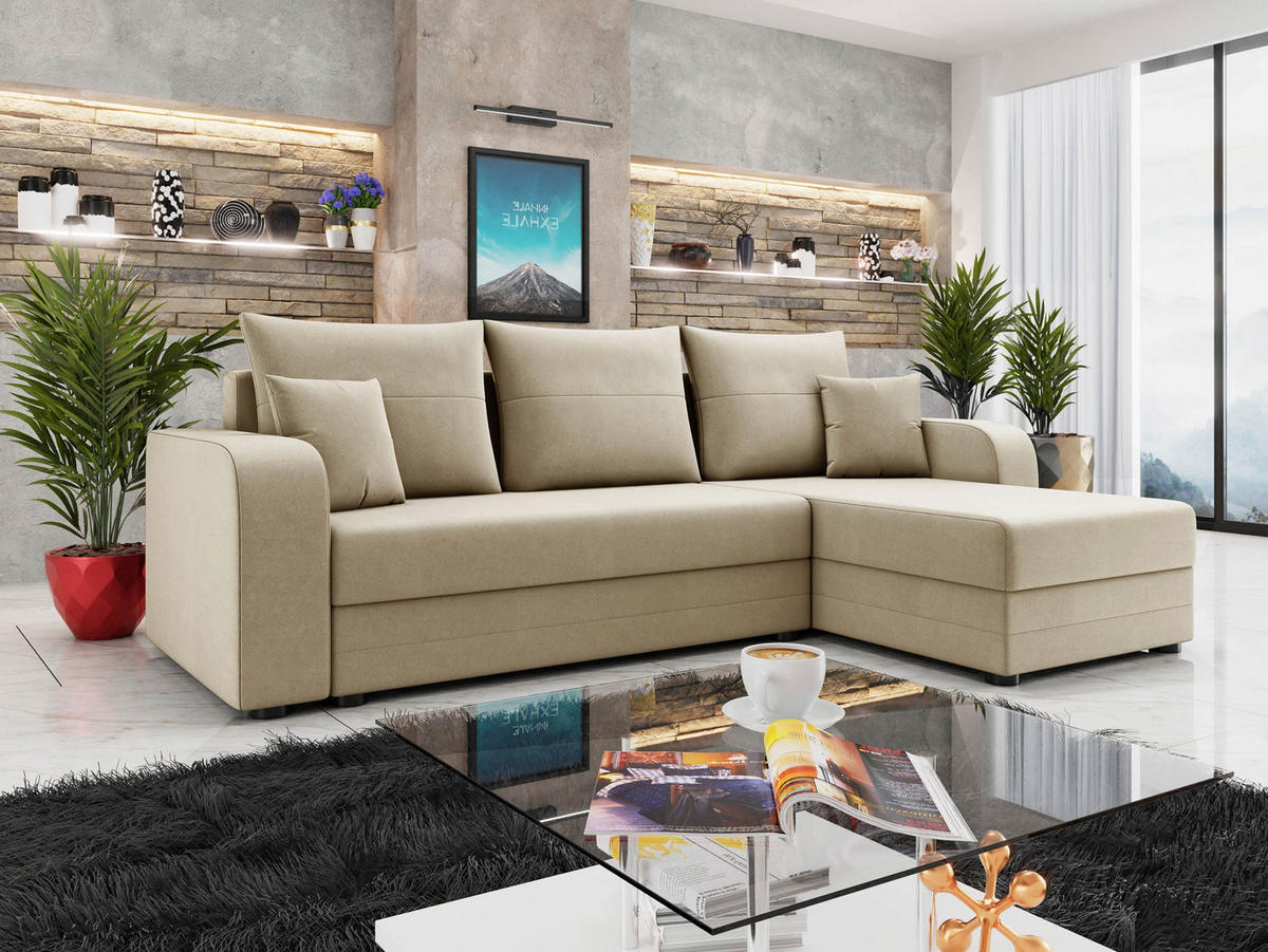 ECKSOFA Hewlet Bis - Beige/Schwarz, Holz/Kunststoff (237/139cm) - MIRJAN24