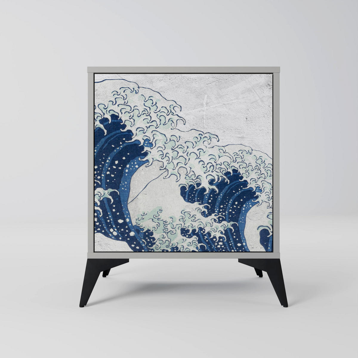 SIDEBOARD THE GREAT WAVE AT KANAGAWA, Grau, 57,5x42x75,5 cm, Goldfarbene Metallfüße - Goldfarben/Multicolor, Holzwerkstoff/Metall (57.5/75.5/42cm) - SpaceRebels