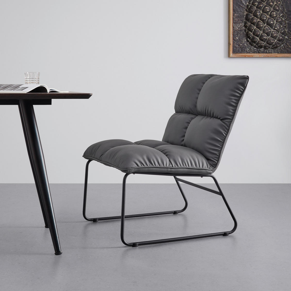 SESSEL Eleina Grau Lederlook - Grau, Metall (71/82/70cm)