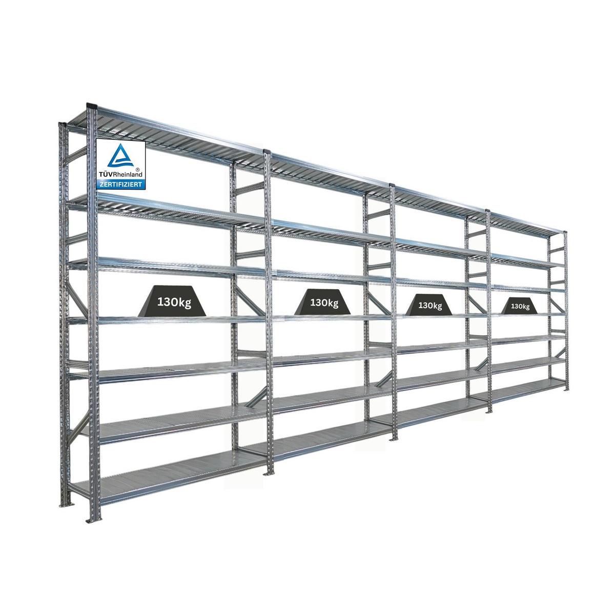 FACHBODENREGAL Proximo Stecksystem 250x600x50cm 7 Ebenen Beidseitig nutzbar Verzinkt - Silberfarben, Metall (600/250/50cm) - PROREGAL