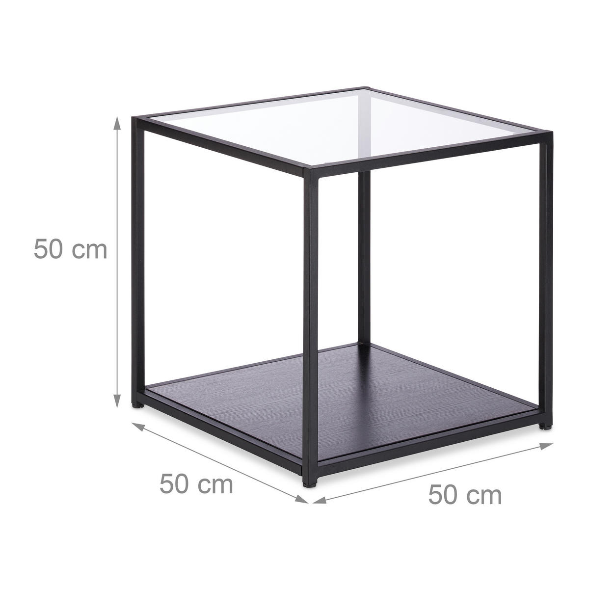 BEISTELLTISCH - Schwarz, Glas/Holzwerkstoff (50/50/50cm) - Relaxdays