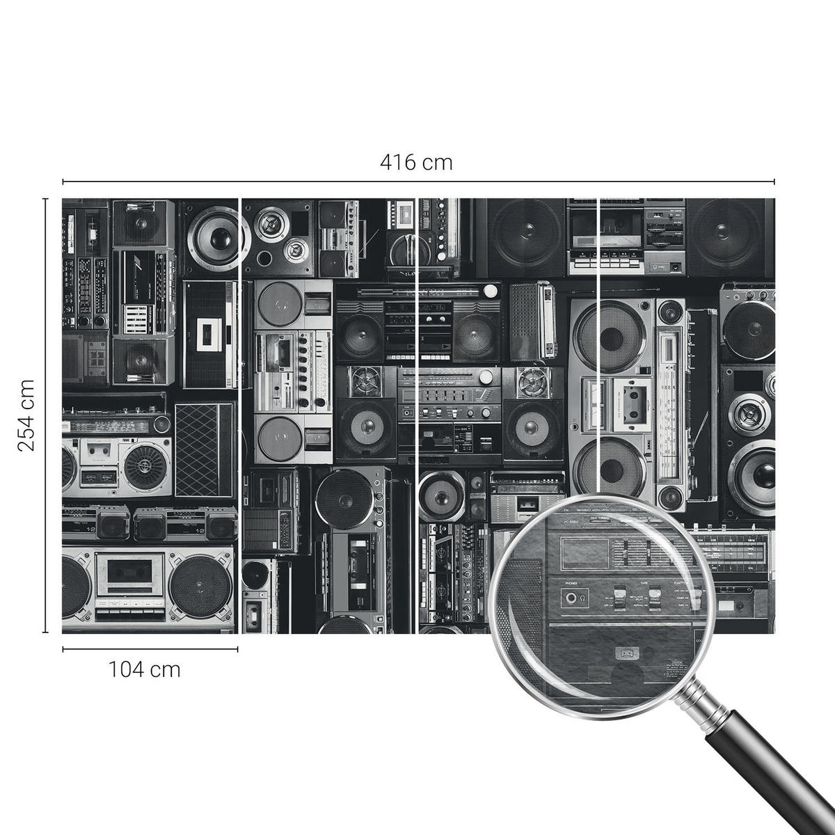 FOTOTAPETE 416x254 cm - Retro-Radio - Schwarz, Textil (416/254cm) - Wallfluent