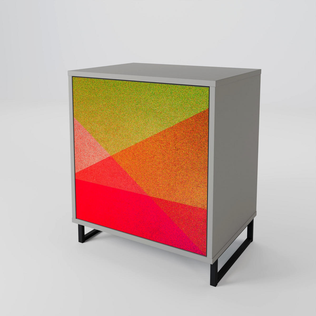 SIDEBOARD VIVID GEOMETRY, Grau, 57,5x42x77,5 cm, Schräge Buchenholzfüße - Buchefarben/Multicolor, Holzwerkstoff/Buchenholz (57.5/77.5/42cm) - SpaceRebels
