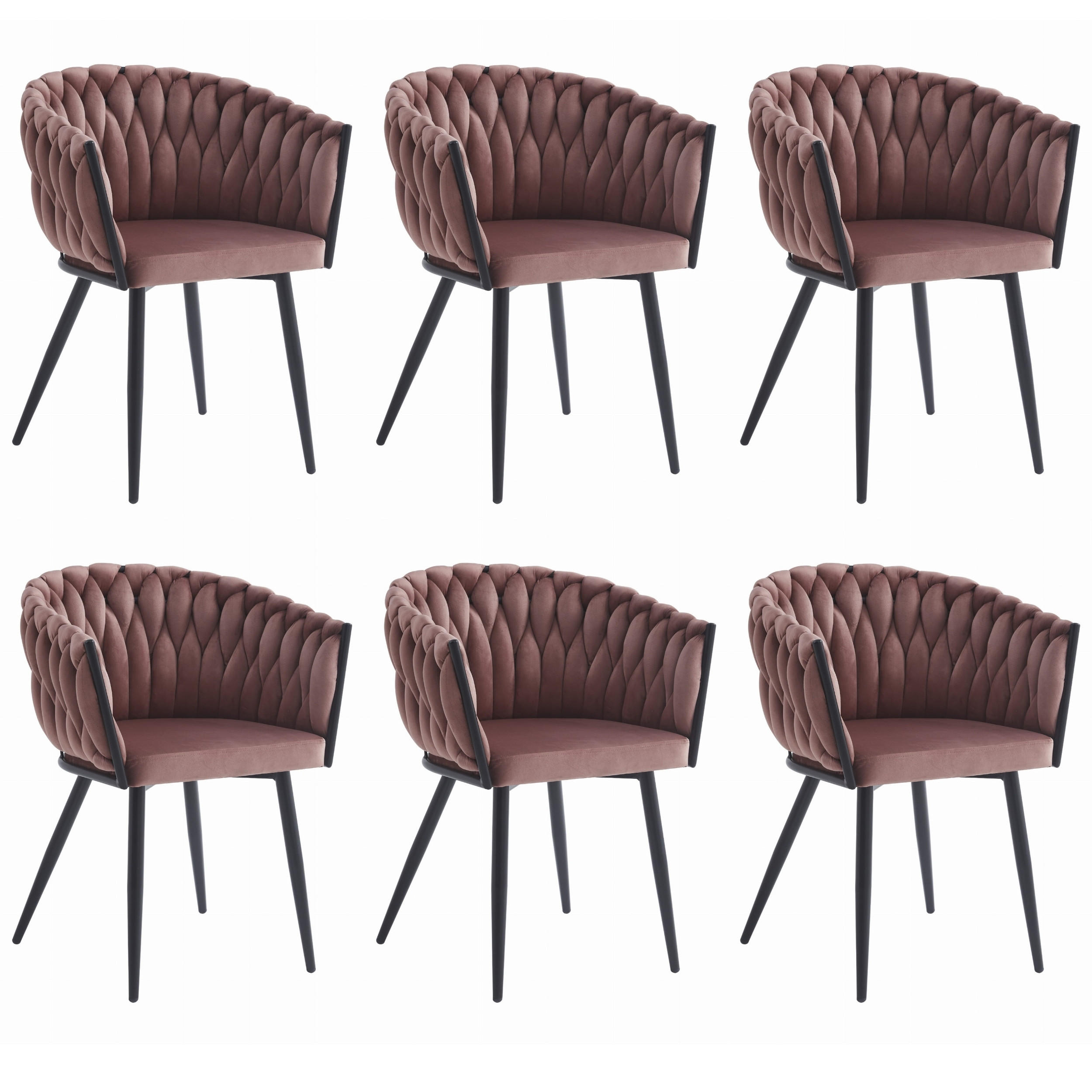 STUHL ARONA 6-er Set, Rosa, Schwarz, Schwarze metallische Beine - Rosa, Textil/Metall (61/79/55cm) - Komodee