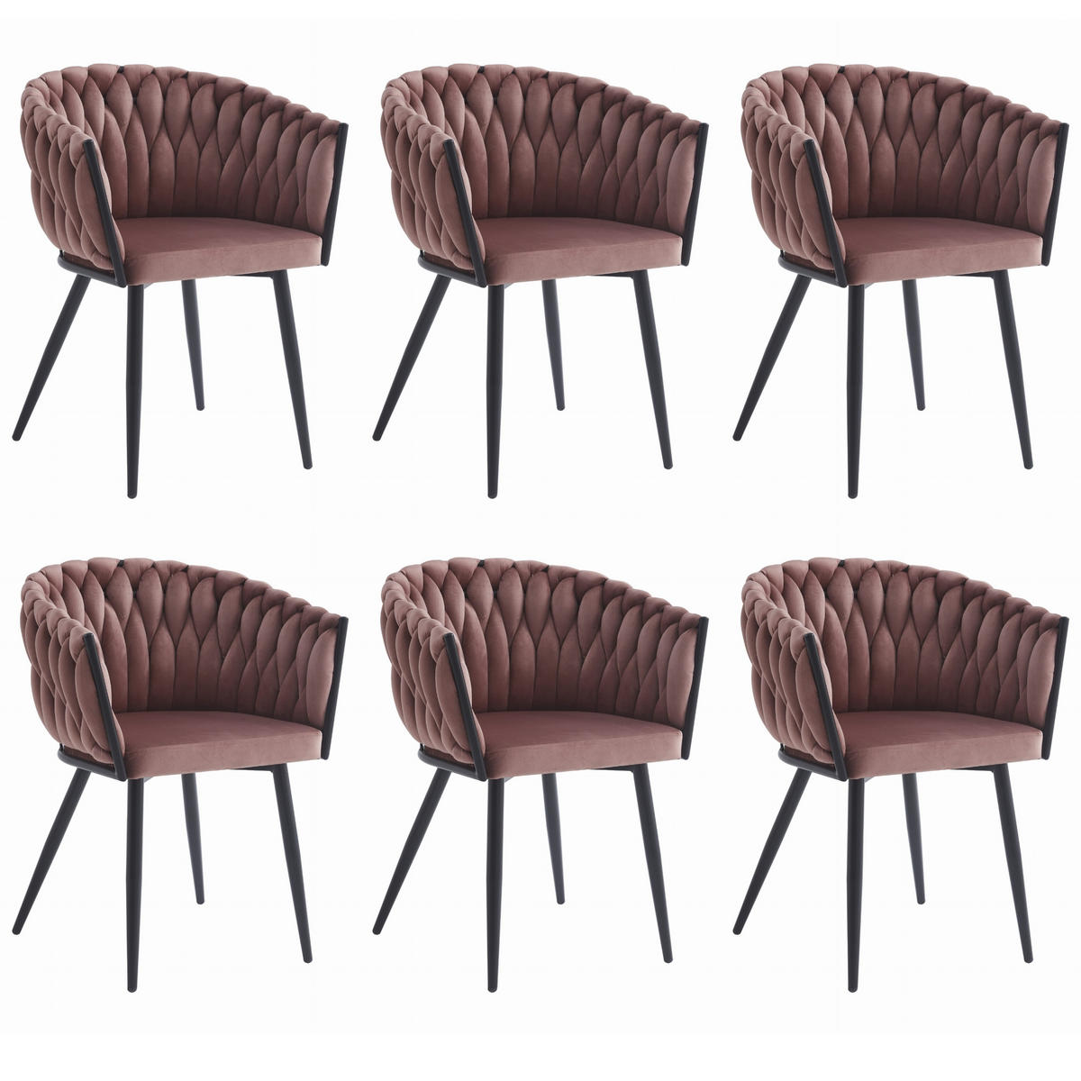 STUHL ARONA 6-er Set, Rosa, Schwarz, Schwarze metallische Beine - Rosa, Textil/Metall (61/79/55cm) - Komodee