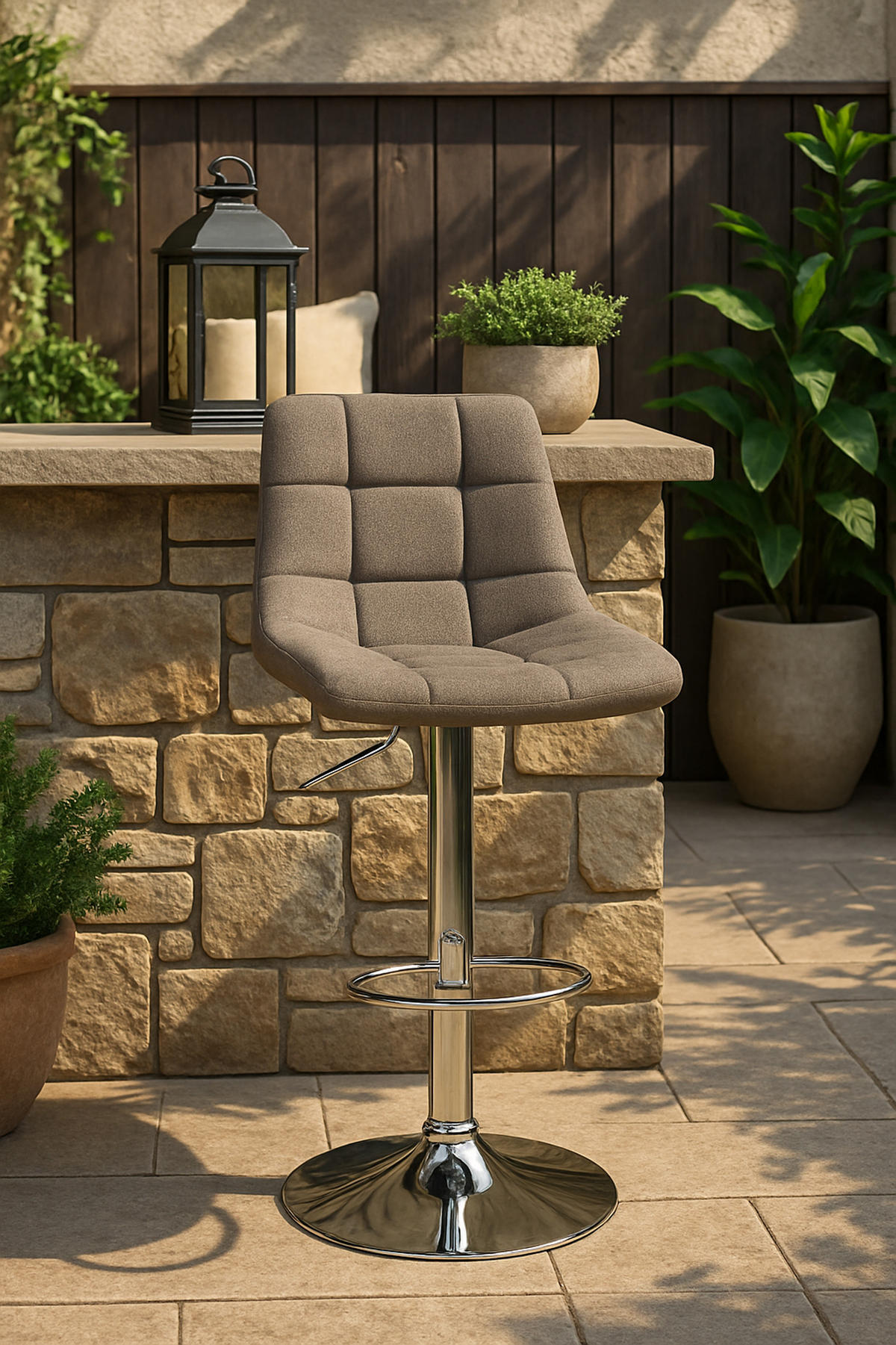 BARHOCKER 2er Set James Stoff chrom grau - Chromfarben/Grau, Textil/Metall (43/108.5/46.5cm) - TPFLiving
