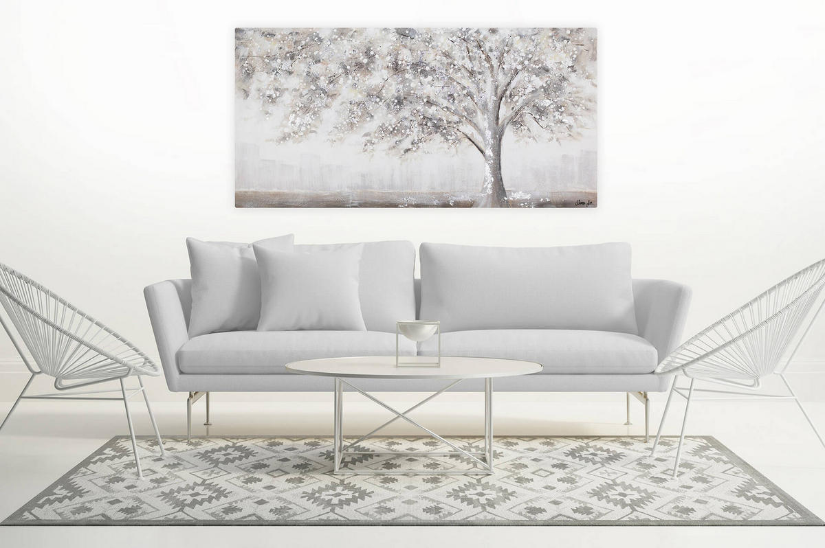 ACRYLBILD HANDGEMALT 120/60 cm - Weiß/Grau, Holz/Textil (120/60cm) - KUNSTLOFT