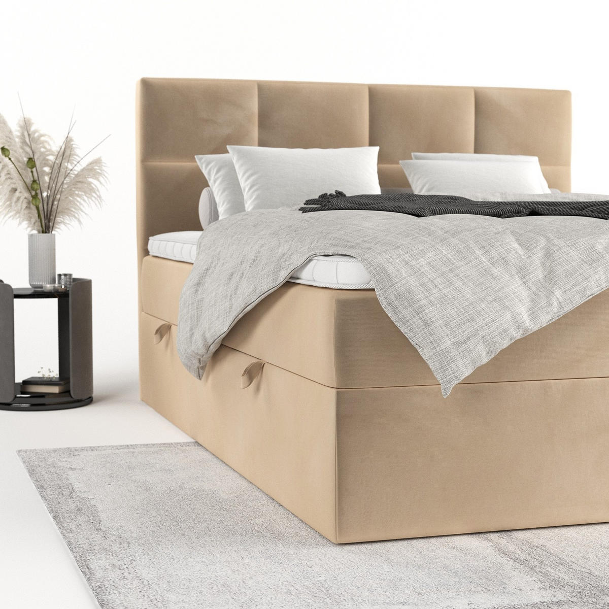 BOXBETT Oris 140/200 cm Beige im Kronos Stoff - Beige/Schwarz, Holz/Holzwerkstoff (140/200cm) - AltaBeds