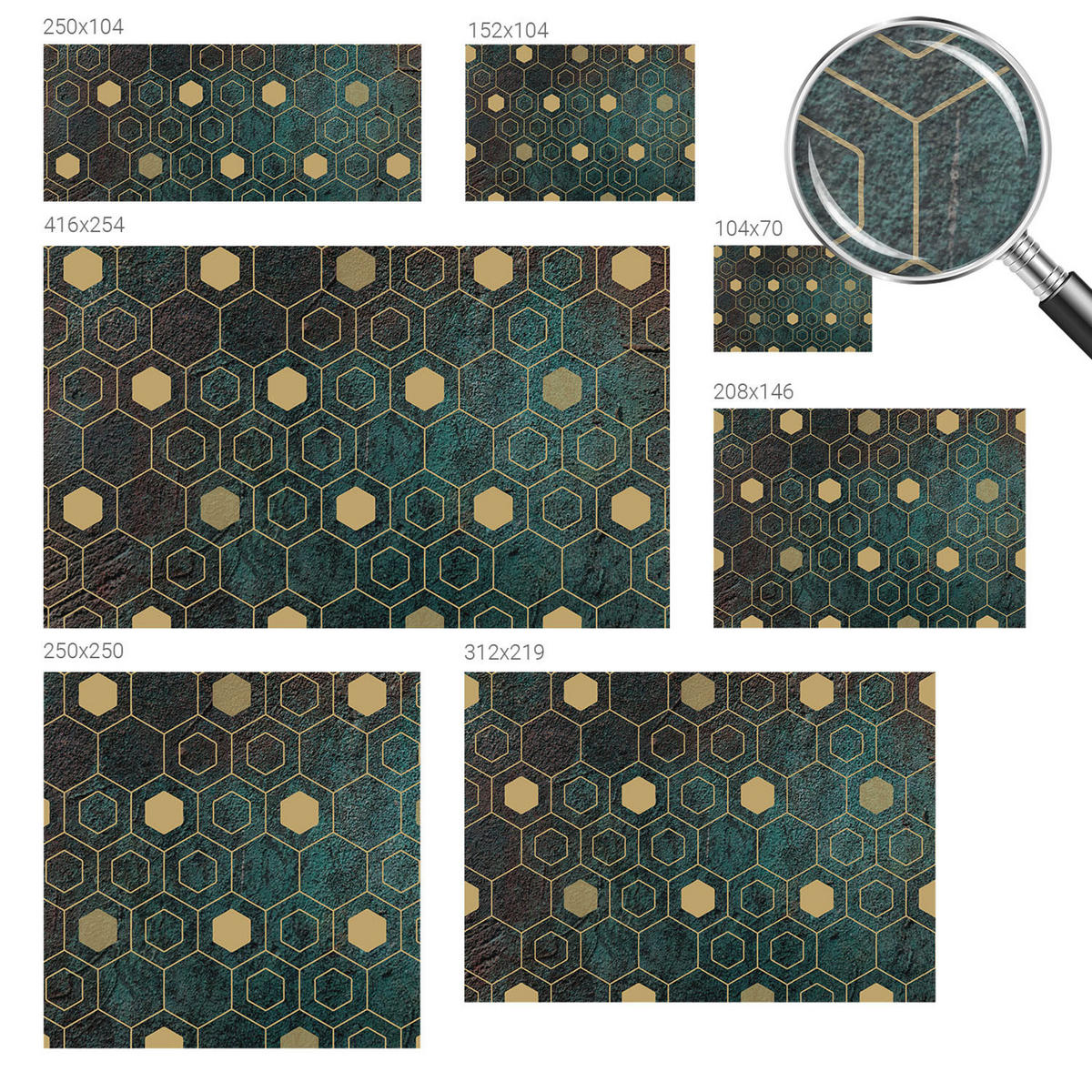 FOTOTAPETE 104x70 cm - Geometrische Sechsecke - Grün, Textil (104/70cm) - Wallfluent