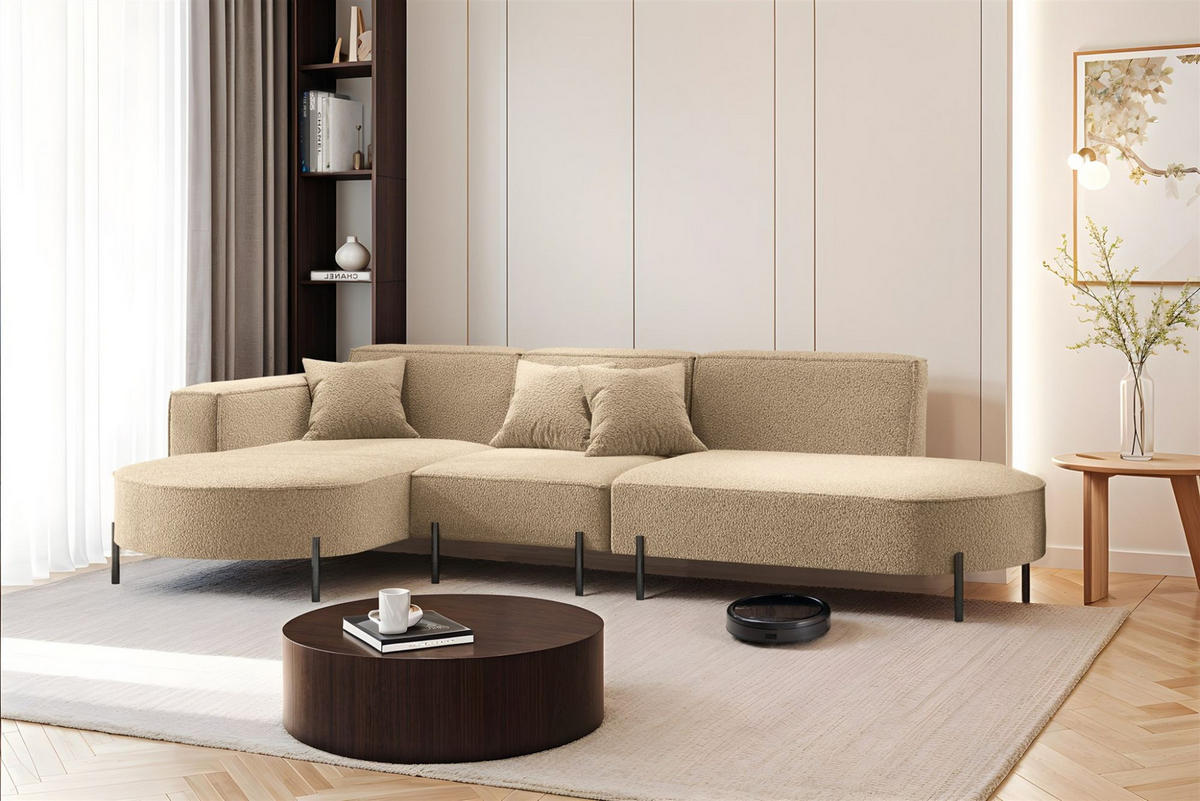 ECKSOFA Valencia - Hellbraun, Holzwerkstoff/Textil (321/165cm) - Fun Möbel