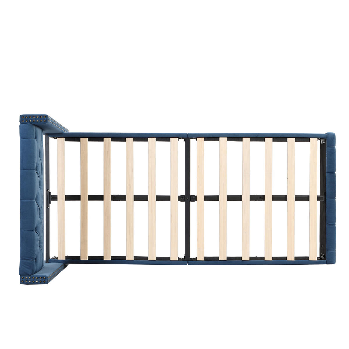 POLSTERBETT 90/200 cm Blau mit Lattenrost und Knopfpolsterung - Blau, Textil (90/200cm) - OKWISH