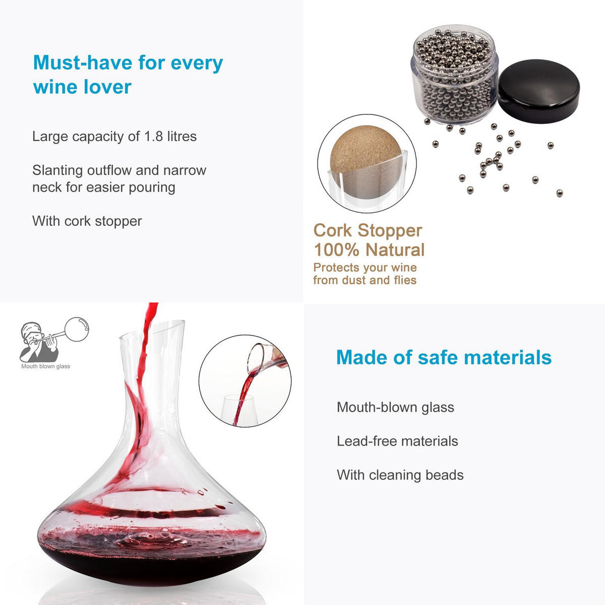 GLAS KARAFFE mit 1.8 Liter für Rotwein - Transparent, Glas (0.75L) - Intirilife