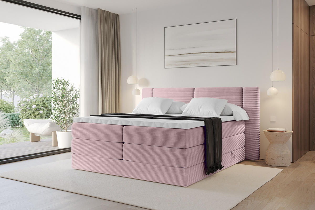 BOXSPRINGBETT mit Matratze H3/H4 - EVON KING - 140x200 cm Rosa - Rosa, Holzwerkstoff (140/200cm) - ALTDECOR