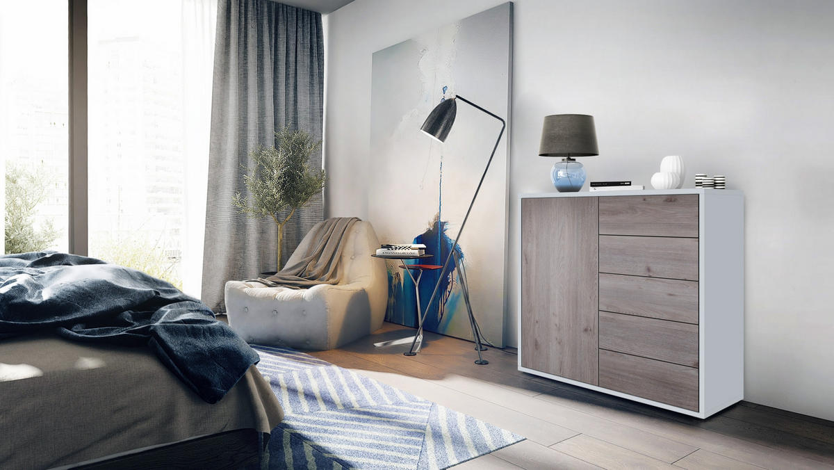 KOMMODE Ben Front in Eiche Nordic - Silbereichenfarben, Holzwerkstoff (79/74/36cm) - Vladon
