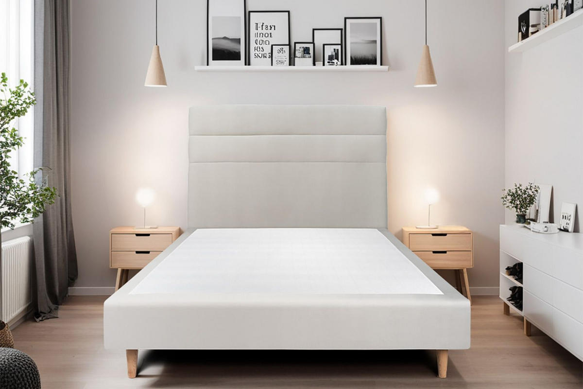 KOPFTEIL Modell Linien – Hellgrauer Samtstoff 180 cm - Beige/Hellgrau, Holz (180/120/10cm) - Sommeil de Plomb