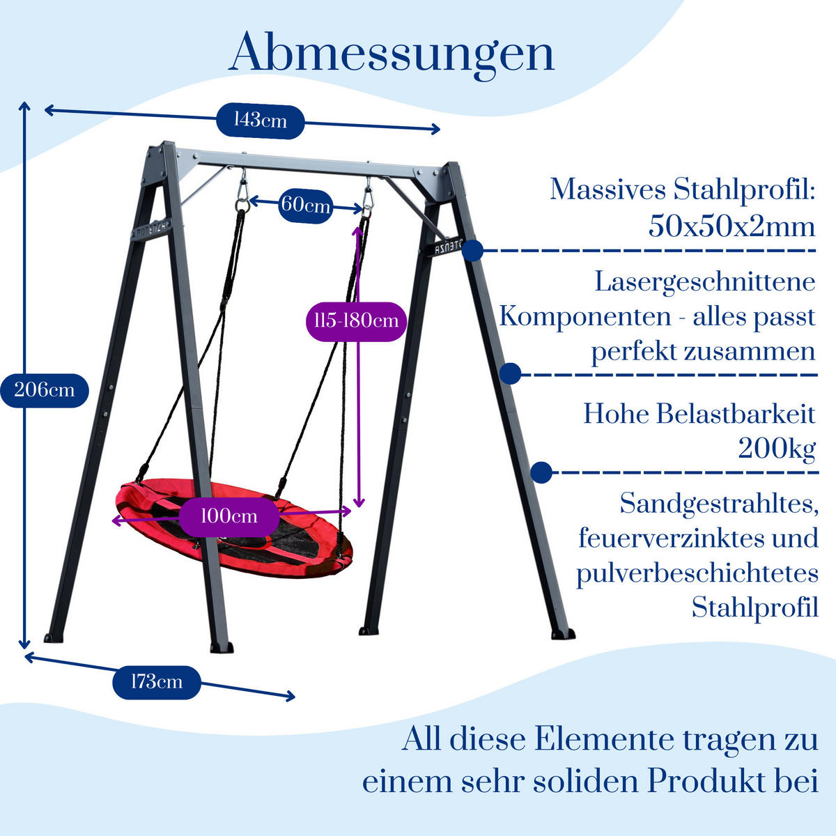 KINDERSCHAUKEL mit Nestschaukel - Blau, Metall (159/173cm) - Potenza
